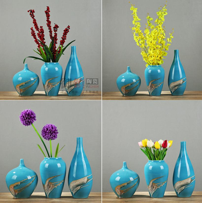 Jingdezhen gốm sứ trang trí mềm bình hoa ba mảnh trang trí phòng khách Trung Quốc hiên TV tủ rượu trưng bày đồ dcor vintage