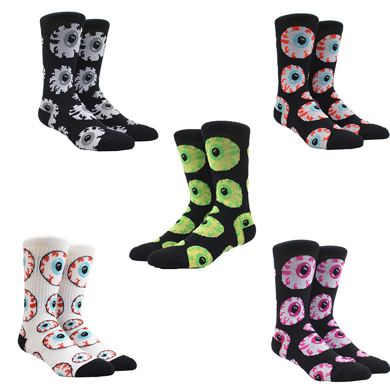 Icewhite Skateboard Socks, Trendy Eye Socks, Cotton Socks, Mid-Calf Socks, Seamless Toe, Street Style, Autumn and Winter, Towel Bottom
