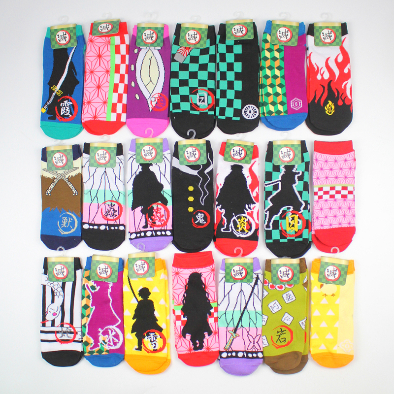 Polyester Socks Demon Slayer Short Socks No-Show Socks Tanjiro Mitsuri Jacquard Polyester-Cotton Youth Anime Thin Style Big Kids
