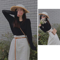 Zhao Lu Si the same 2021 New Year Autumn long-sleeved top T-shirt high waist design sense white straight a-line skirt