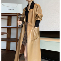  Designers new Korean version of simple leather leather womens mid-length windbreaker jacket Haining sheepskin fur coat