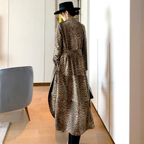  JU designers new temperament printing first layer tire cowhide mid-length fur coat leather leather windbreaker jacket