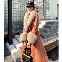  Off-code clearance special cowhide fox fur grass jacket down pike clothing leather leather womens medium-length coat