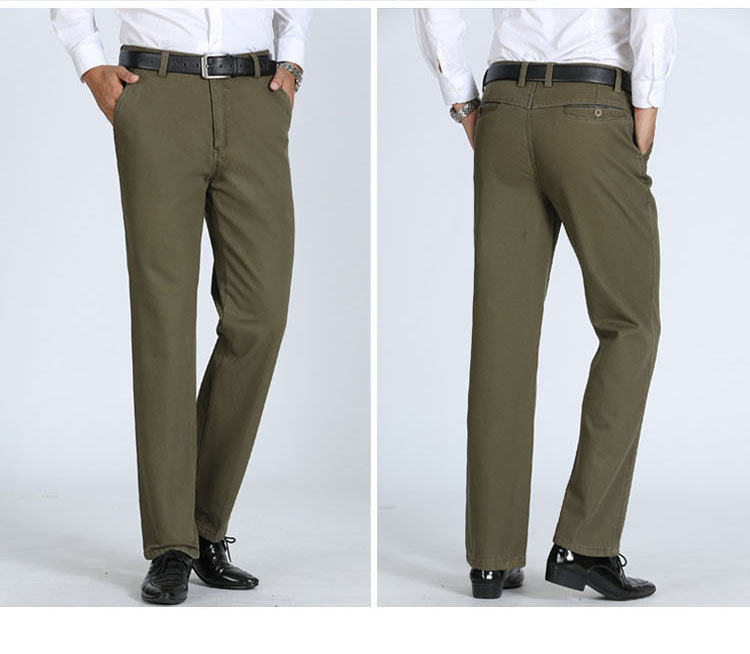 Mùa đông cộng với quần nhung thường dành cho nam trung niên cotton kinh doanh quần tây nam thẳng dày quần yếm dài quần đùi