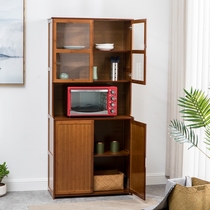 Household breathable small cupboard microwave cabinet sideboard solid wood bamboo kitchen cupboard storage side cabinet cupboard