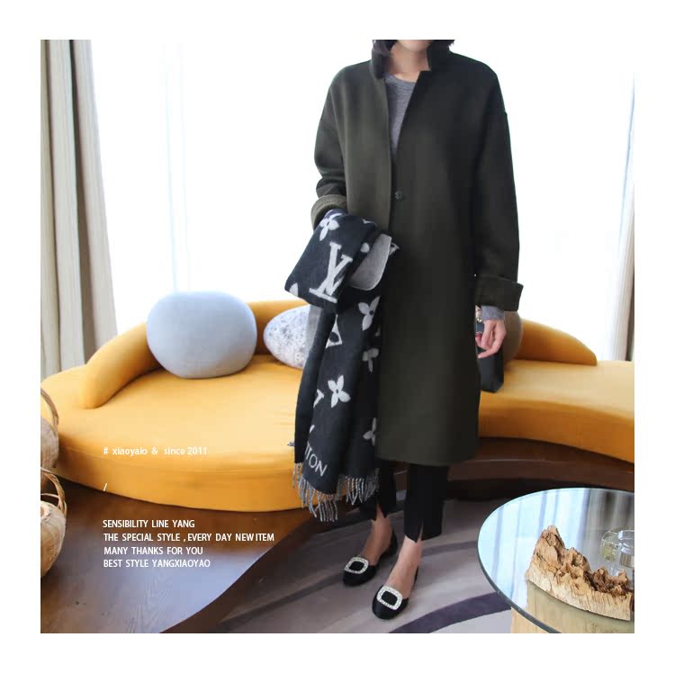 杨小妖2016新款A字宽松休闲时尚双面羊绒大衣