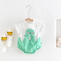 Ultra Cute Dinosaur Baby Short Sleeve Khaclothes Summer New Baby Clothes Conjoined Clothes Bag Fart Triangle Crawling Out