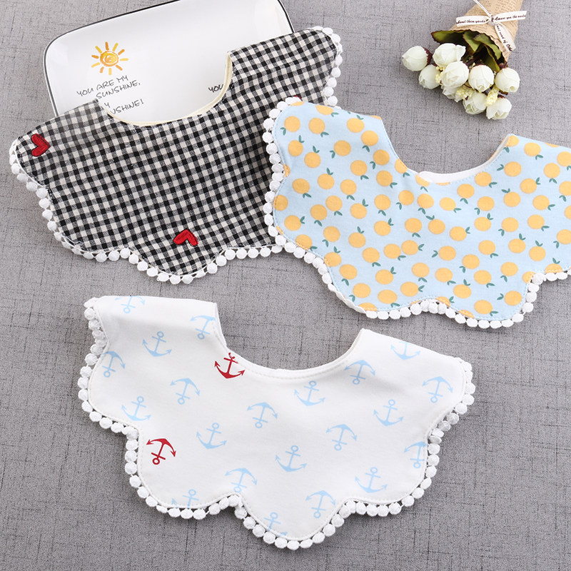 Ins Nordic baby saliva towel cotton baby girl lace bib 360 flower shape bib eating bib 0-2 years old