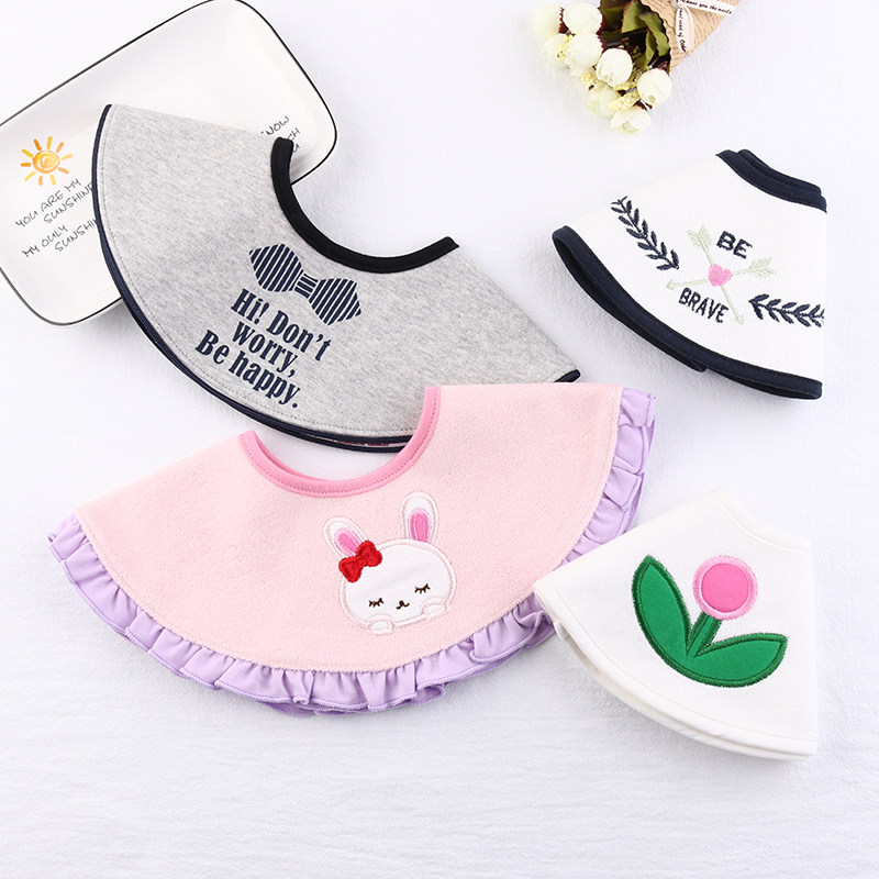 360-degree rotating bib autumn winter thickened waterproof baby round saliva towel according to buckle Baby surrounding pocket for dining around pure cotton