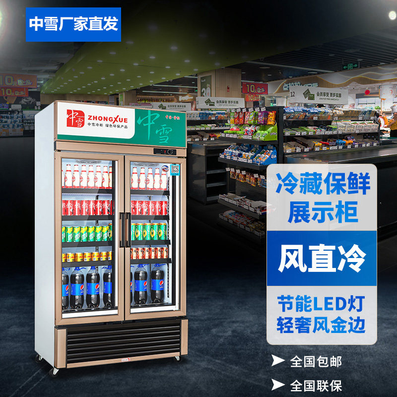Zhongxue refrigerated cabinet display cabinet commercial refrigerator double-door freezer freezer freezer fresh cabinet drink beer vertical straight air-cooled
