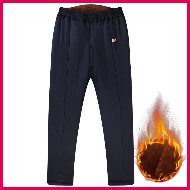 Elderly Thickened Camel Cotton Pants Men's Autumn Winter Middle Aged High Waist Loose Plus Suede Dad Grandpa Anti-Chill Warm Pants