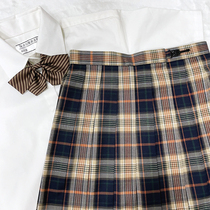 (Late night fantasy) # Night Market#Deep blue green orange grid pleated skirt College style JK uniform skirt Plaid skirt