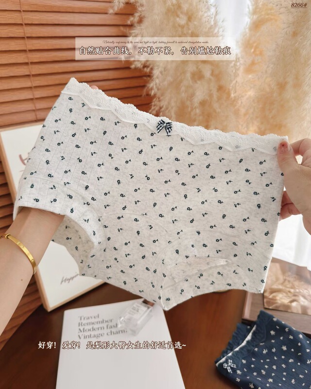 6 Pairs of Manziyao Women's Pure Cotton Boxer Shorts with Sweet Floral Bow Design for Young Girls and Students, Mid-Waist 8266 6 Pairs of Manziyao Women's Pure Cotton Boxer Shorts with Sweet Floral Bow Design for Young Girls and Students, Mid-Waist 8266