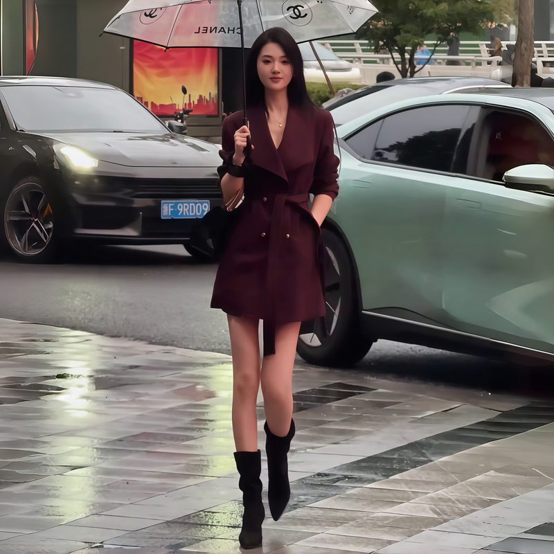 Purple Mid-Length Trench Coat for Women 2026 Spring and Autumn New Vintage Style with a High-End Feel, Large Lapel, Suitable for Petite Figures