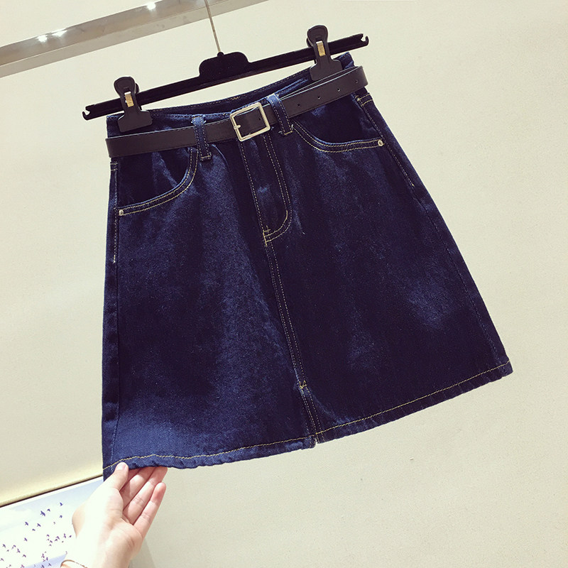 South Korea Dark Blue Jeans Half Body Skirt Woman High Waist 2022 Summer New A Character Slim Fit Super Fire Bag Hip Skirt Tide