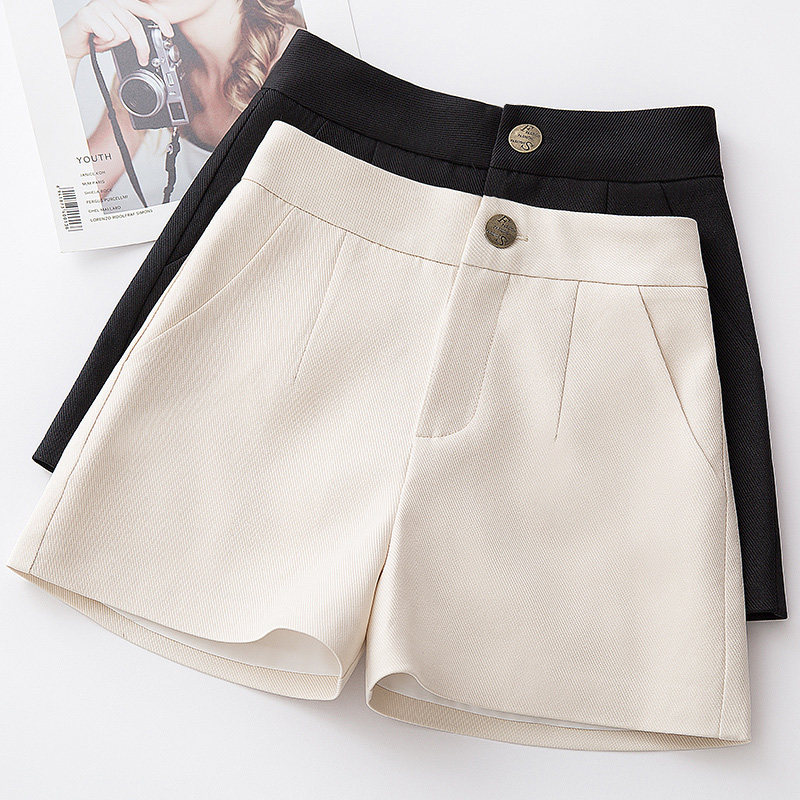 South Korea 2021 autumn and winter new black high waist display slim hair shorts women loose A-character wide-legged western dress pants tide