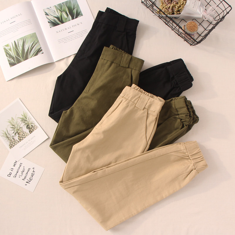 South Korea Engineering Pants Women Spring Autumn New Handsome high waist loose bunches Slim Fit Large Size Fat MM Straight Drum Casual Pants