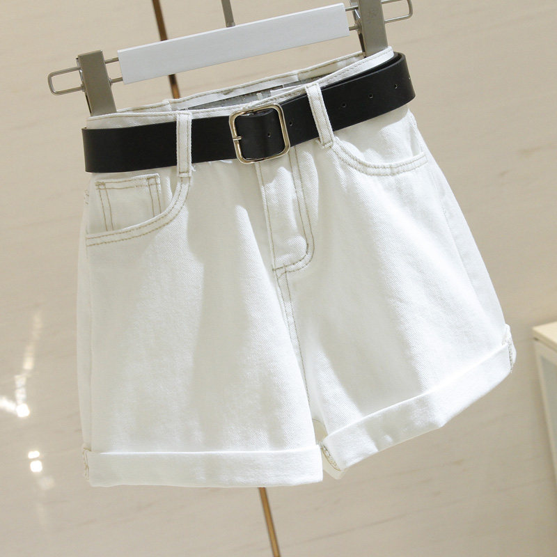 Korean high waist white denim shorts women's 2021 summer new Korean version loose thin wild a word wide leg pants