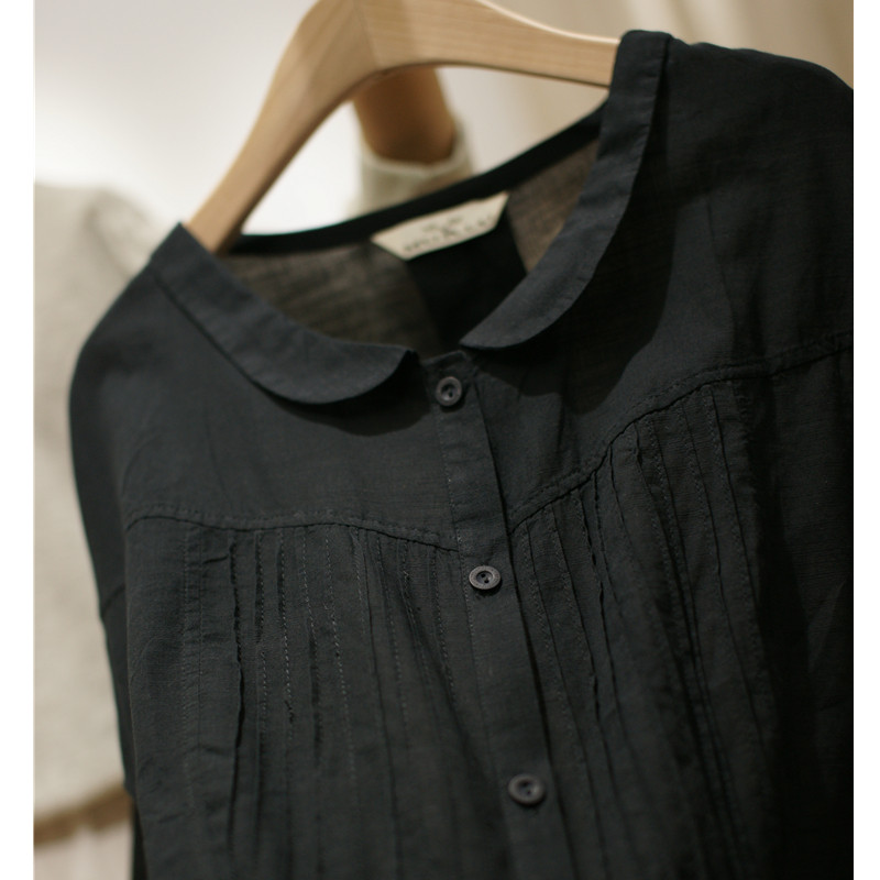 Korean cotton and linen black cardigan women's summer thin loose casual retro literary coat shirt sunscreen top