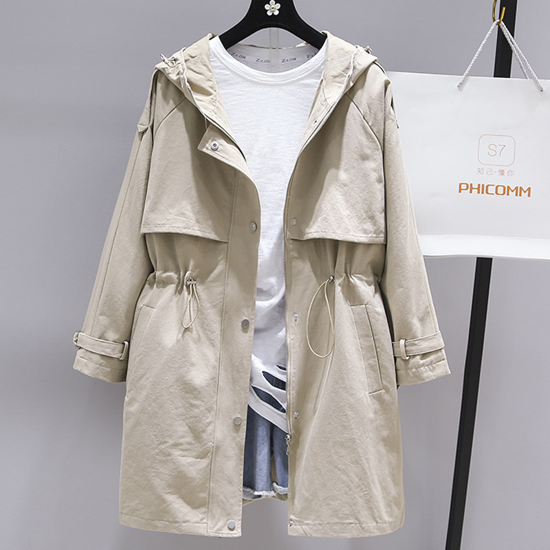 South Korea 2021 new coat women's spring autumn loose medium long version small collection waist display slim hymn cap windsuru