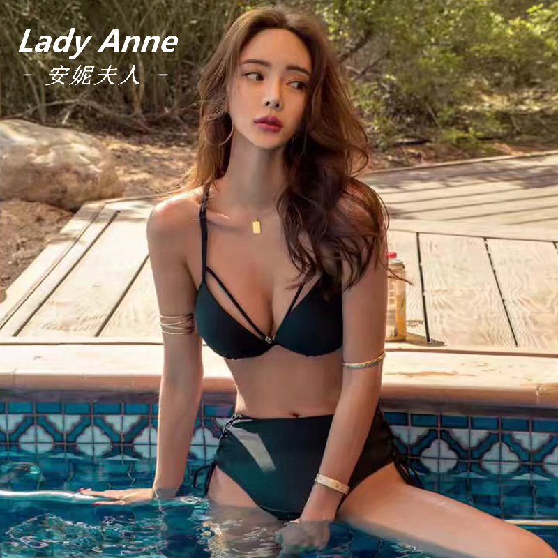 Swimming Swimsuit, Feminine, High-Waisted, Belly-Covering, Small Bust, Underwire, Push-Up, Strappy, Two-Piece Bikini, Hot Spring Swimwear