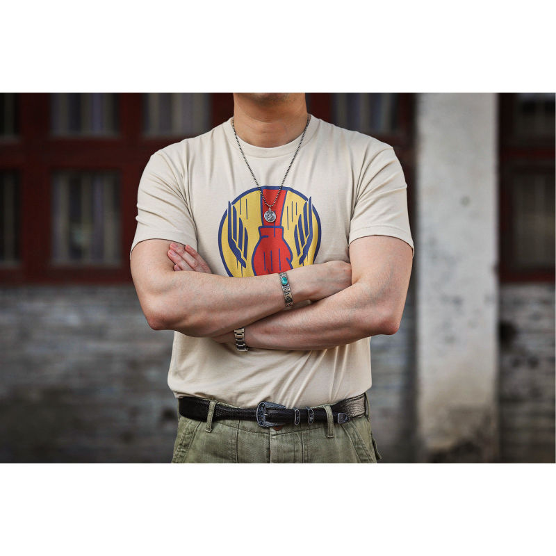 One Round Jack American Retro Printed Boxing Pure Cotton Elastic Short Sleeves with Cuffs