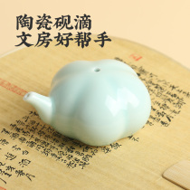Exquisite handmade ceramic shadow green petals inkstone drops calligraphy Chinese painting inkstone stair supplies grinding ink water droplets