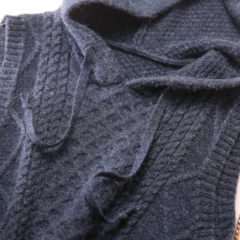 Autumn and winter little man pullover lazy wind wild hooded knitted top Casual outside wear loose sweater vest woman