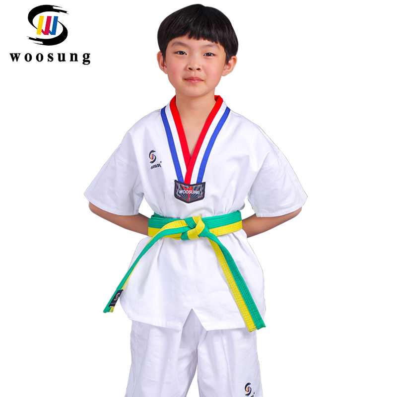Anti-season clearance WOOSUNG children's taekwondo clothing pure cotton summer short-sleeved cotton men's and women's beginner clothing
