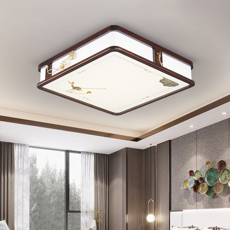 Solid wood new Chinese ceiling lamp all copper bedroom lamp room study simple modern Chinese style led square lamps