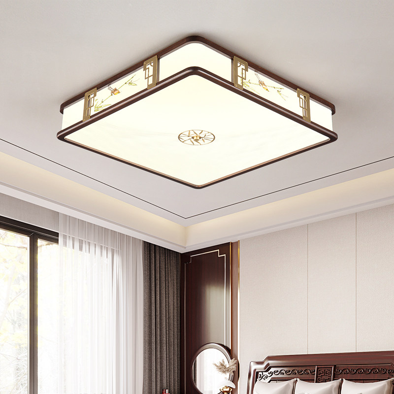 Solid wood New Chinese suction ceiling light full copper bedroom light room Book room Book room brief modern China Wind led square lamp