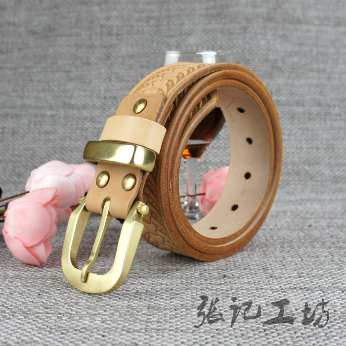 Embossed men's leather belt needle buttoned headband Bull Leather Belt Casual Retro 100 hitch Chang Huo