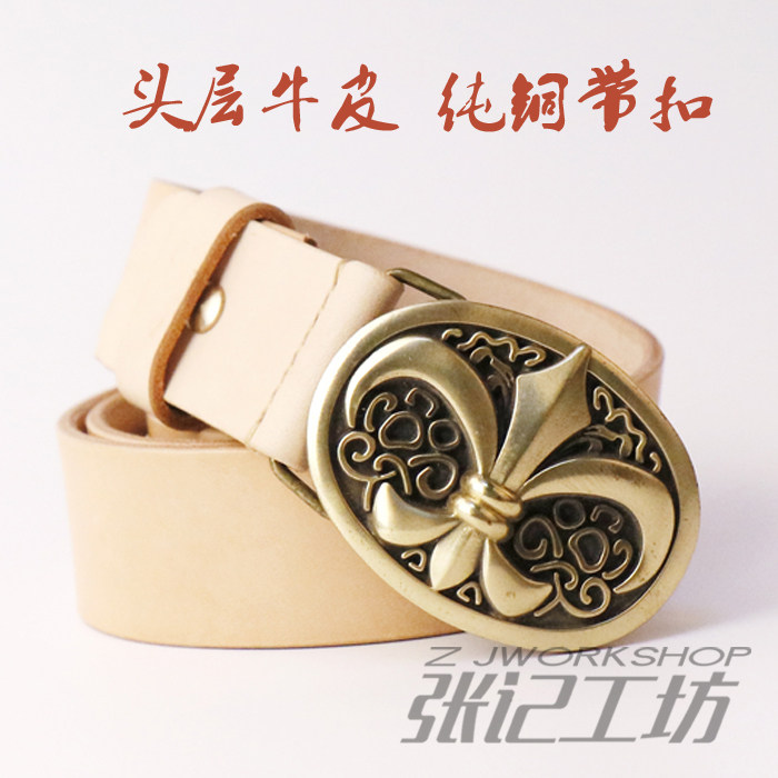 Zhang Kee Workshop New Products Italian Vegetable Tannic Leather Head Layer Cow Leather Screw Pure Copper Leather Belt Buckle Pants With Plate Buckle
