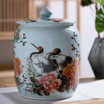 Jingdezhen rice tank ceramic with lid tea cylinder 30kg 50kg sealed water tank moisture-proof and insect-proof household hand-painted