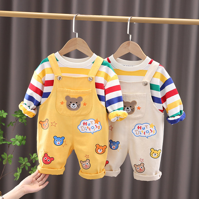 Baby spring overalls suit baby spring and autumn clothes 1 fashionable 3-year-old children's clothes boys spring two-piece trendy clothes set