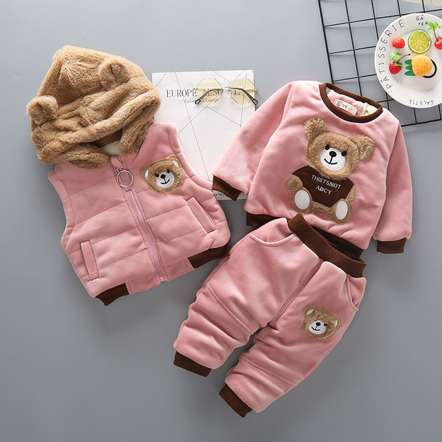 Boys 0 girls baby 1 winter 2 sweaters 3 years old plus velvet thickened three-piece suit winter clothes baby children's clothes foreign clothes