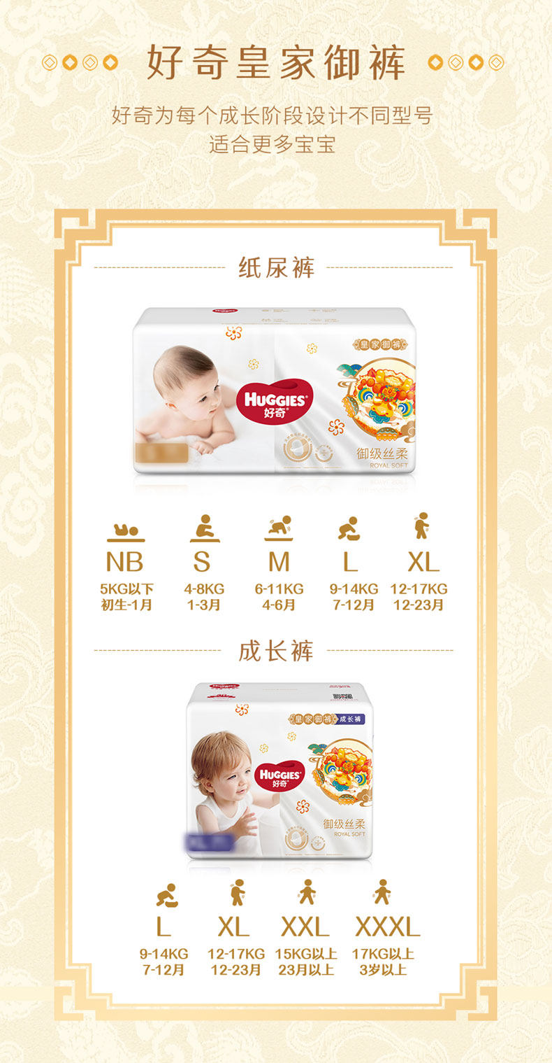 Huggies 好奇 皇家御裤 御级丝柔 纸尿裤/成长裤*3件 天猫优惠券折后￥209.7包邮 全尺码可选