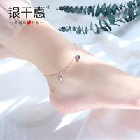 Bạc Qianhui bạc vòng chân Nhật Bản và Hàn Quốc phiên bản đơn giản đôi chân tình yêu nhẫn bạc trang sức sinh nhật tặng bạn gái lắc chân nam