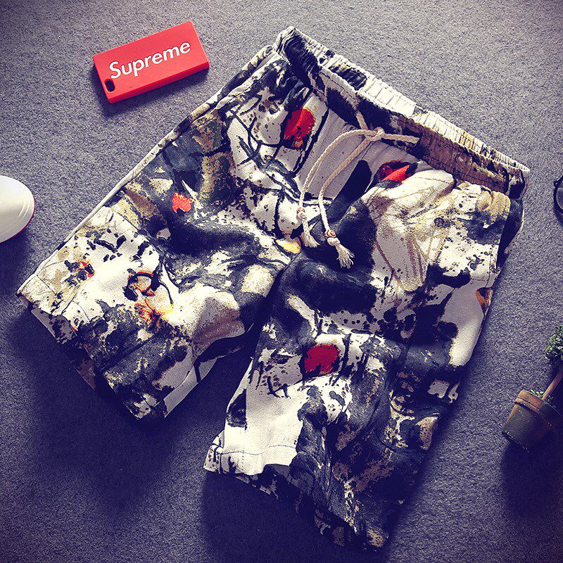 Loose-fitting pants men wear half-cut shorts to sleep men's summer beach pants casual shorts cotton