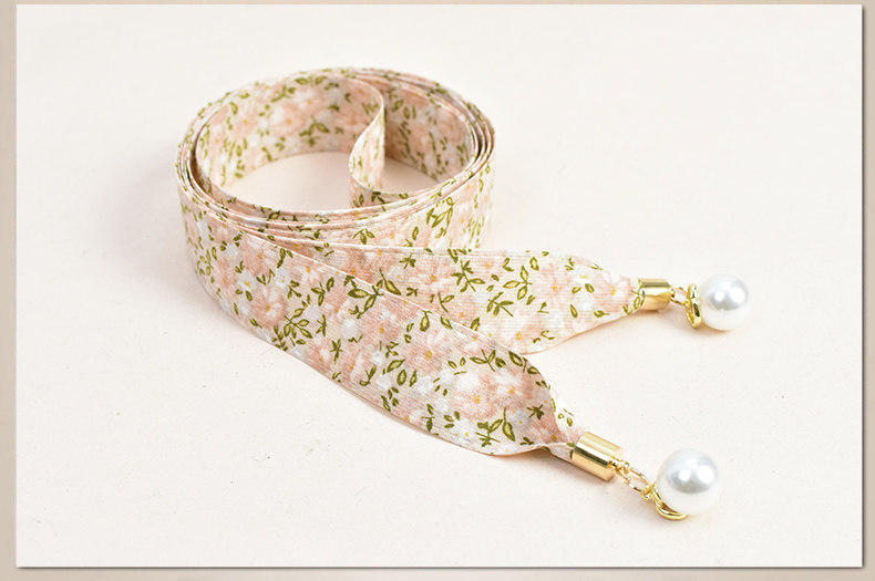 百搭女织带细腰带 窄款小碎花腰链配裙子打结长腰绳 珍珠装饰腰带详情4