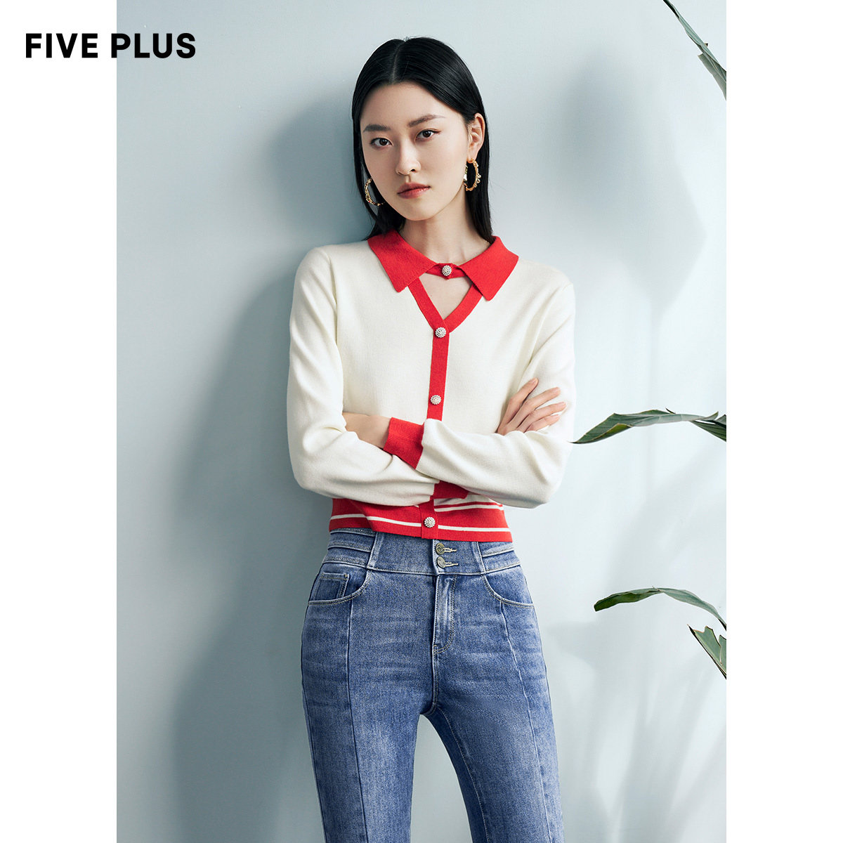 FIVE PLUS2022 new women's spring clothing design soft glutinous sweater women's style bangs-style headsweaters have been hollowed out