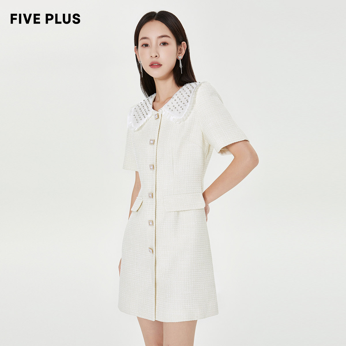 FIVE PLUS2022 new women's spring loaded with little fragrant wind temperament for women dolls collar skirts short sleeves