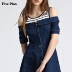 Năm Plus2018 mới nữ mùa hè quây đầm ngắn tay Slim sọc cao thắt lưng váy denim Sản phẩm HOT