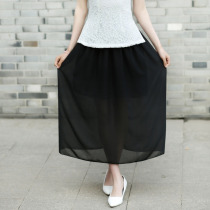 Retro Chiffon Solid Color Skirt Summer Slim Fashion Sexy Ladies Elastic Waist Plus Size See Through Temperament Women