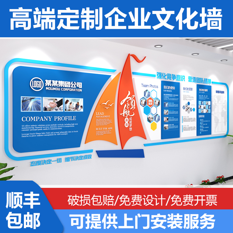 Corporate Culture Wall Custom Design Production Company Office Background Wall Staff Team Wind photo wall decoration