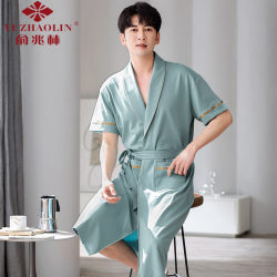 Yu Zhaolin Men's Pajamas Pure Cotton Summer Pajamas Loose Large Size Youth Thin Summer Bathrobe Adult Home Clothing