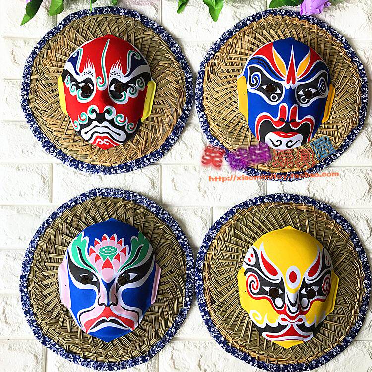 Kindergarten environmental decoration material Chinese style woven grass bulwark hanging ornament children's toy DIY Peking opera face charm