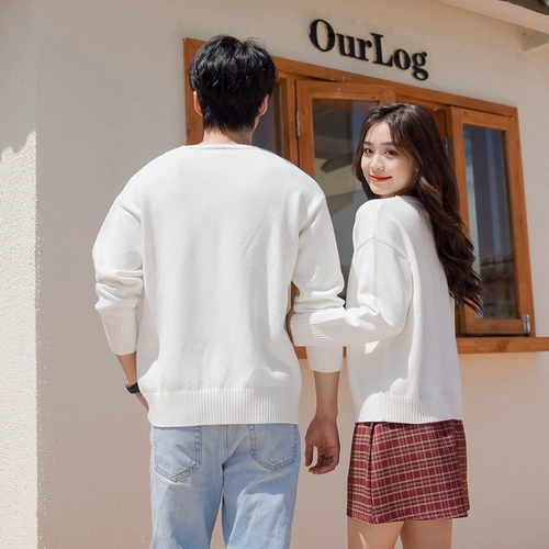 Осенняя демисезонная трендовая парная одежда для влюбленных, брендовый белый свитер
