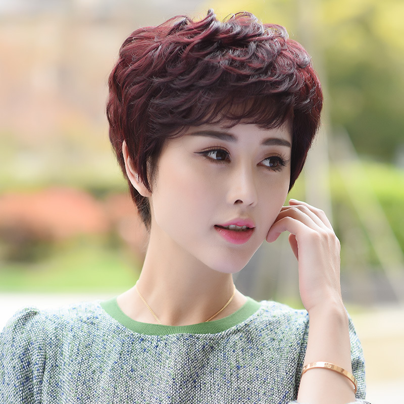 Dyed Wig for Women, Full Head Cover, Short Hair, Real Human Hair, Middle-Aged and Elderly Mother Style, Age-Reducing, Natural Curly Hair Dyed Wig for Women, Full Head Cover, Short Hair, Real Human Hair, Middle-Aged and Elderly Mother Style, Age-Reducing, Natural Curly Hair