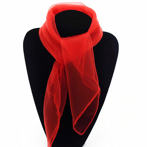 2023 New Sailor Dance Red Summer Thin Section Long Scarf Women's Solid Color Versatile Small Square Scarf Colorful Dance Scarf